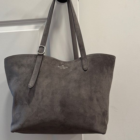 Kate Spade gray suede shoulder tote bag purse